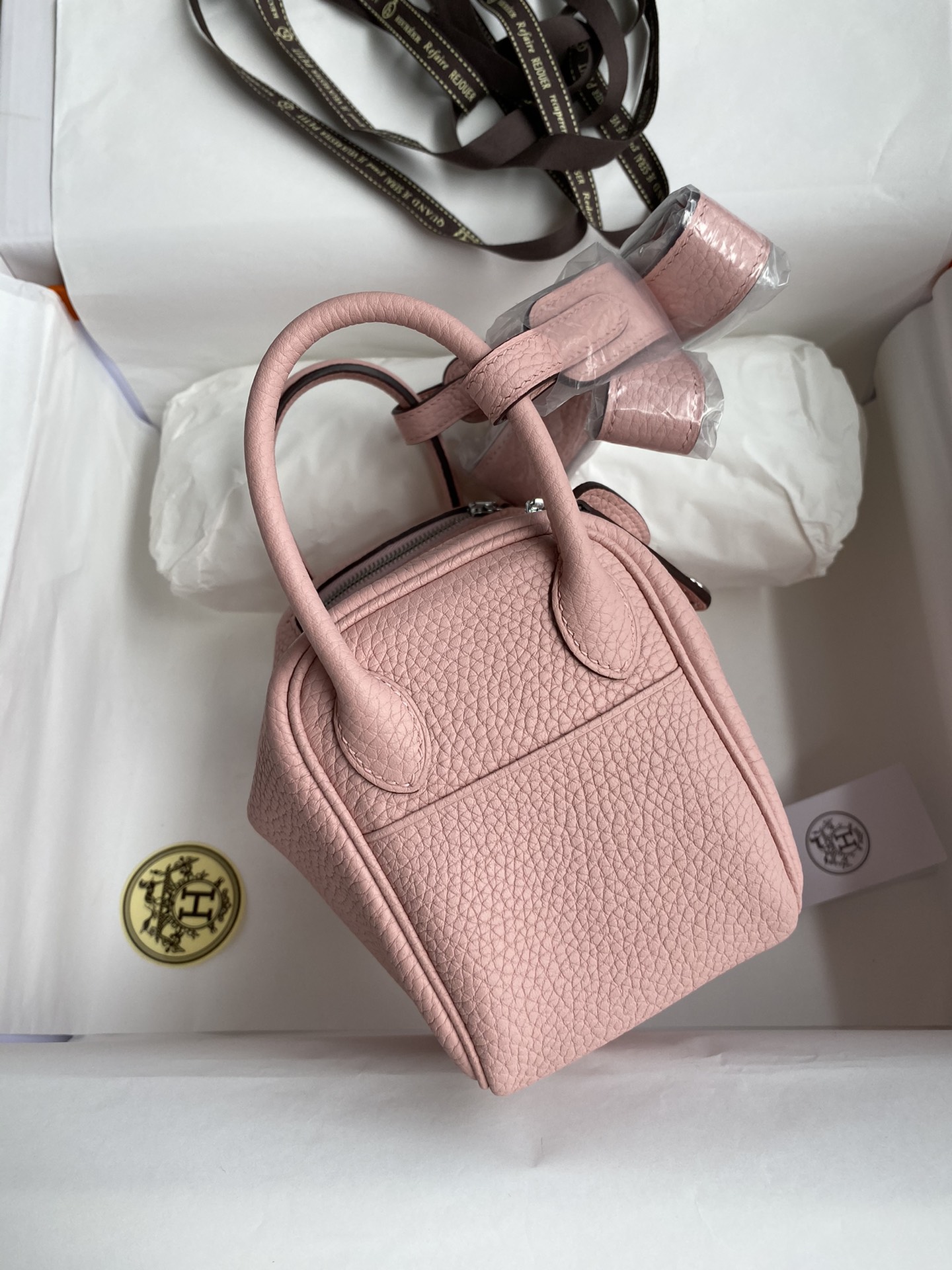 Hermes Mini Lindy 19cm Handbag Shoulder Bag In Pink Clemence Leather